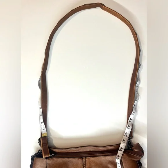 Realer Brown Faux Leather Bag Shoulder or Crossbody Purse Multiple Pockets - Picture 8 of 16